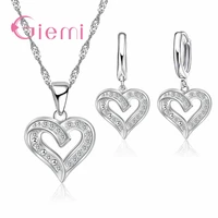 simple type hollow heart necklace and earrings jewelry sets paved cubic zircon crystal 925 sterling silver women bijoux