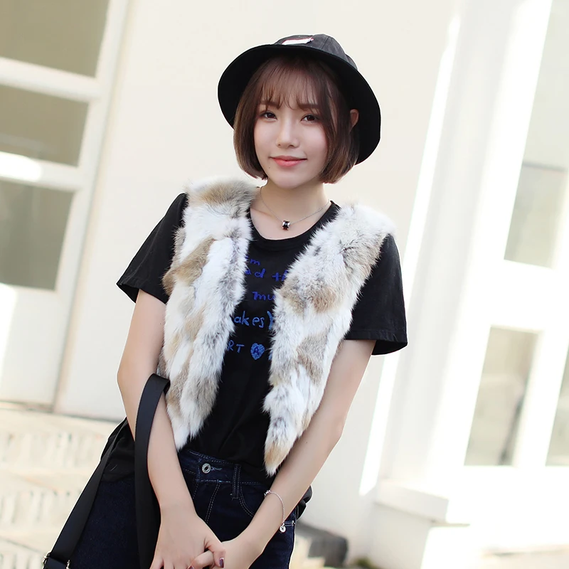 Ethel Anderson Women's Real Rabbit Fur Vest Modern Rabbit Fur Sleeveless Gilet Glamour