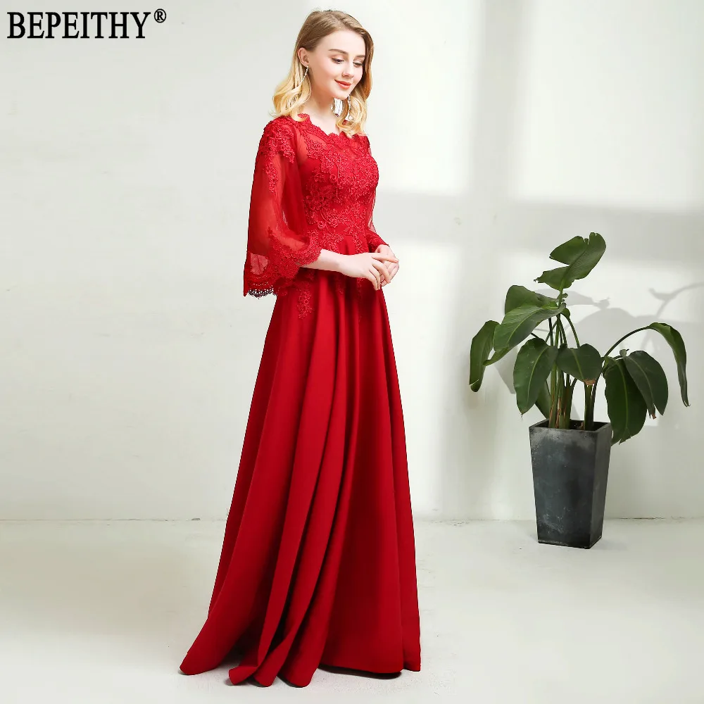 Женское вечернее платье из тюля BEPEITHY длинное красное с рукавом до локтя 2019|half sleeve