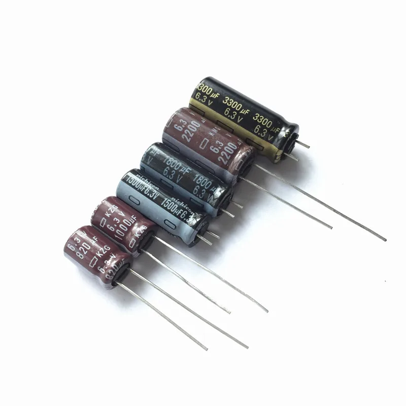 6 значение 60 шт. 6,3 V 820 мкФ 1000 мкФ 1500 мкФ 1800 мкФ 2200F 3300 мкФ 6,3 V для ремонта материнской платы Алюминий электролитический конденсатор с алюминиевой крышкой, комплект