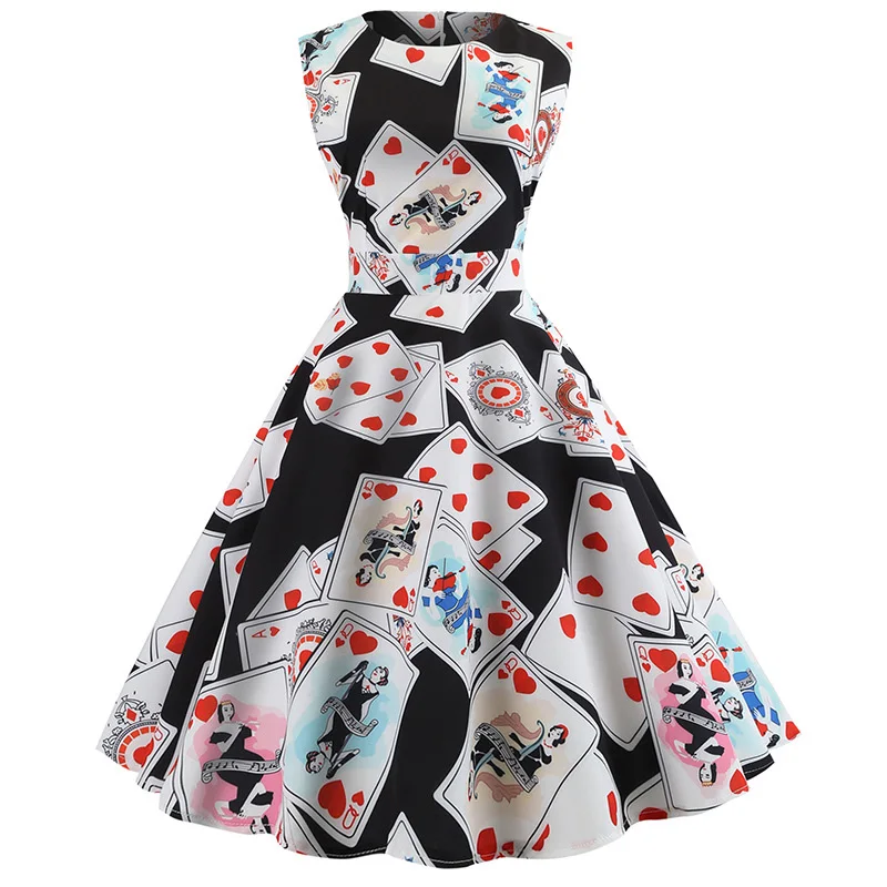 2019 летнее платье женское с принтом игральные карты без рукавов Boho стиль короткое