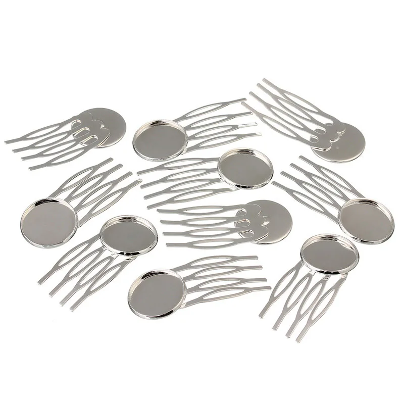 

LOULEUR 10pcs Rose Gold Color 4 Tooth Comb Hairpin Hair Clips Base Setting fit 20mm Round Cabochon Cameo DIY Wedding Headwear