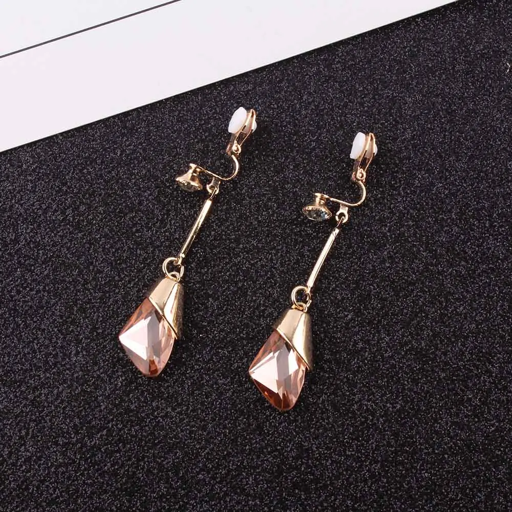champagne JIOFREE(TM) корейский стиль 6 цветов горный хрусталь кристалл ромбовидной формы клипсы на серьги без пирсинга Женская Сережка серьги - Окраска металла: champagne