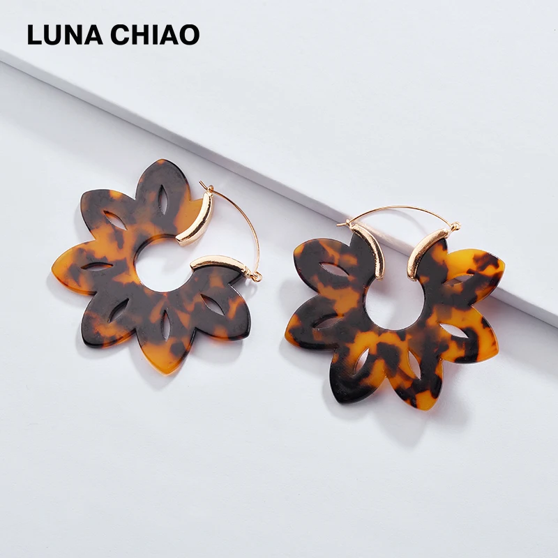 Женские акриловые серьги подвески LUNA CHIAO 7 цветов с большим цветком лотоса и
