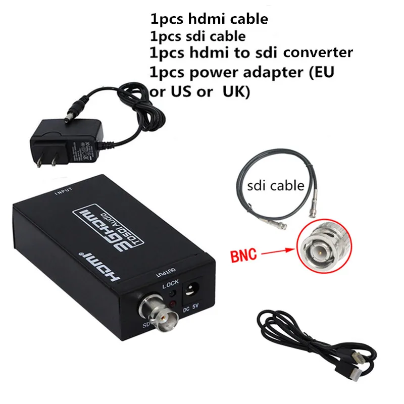 plug hdmi sdi 1 штука только Мини 3g 1080P HDMI To SDI SD-SDI HD-SDI 3G-SDI HD видео конвертер с адаптером питания в розницу посылка - Цвет: plug hdmi sdi