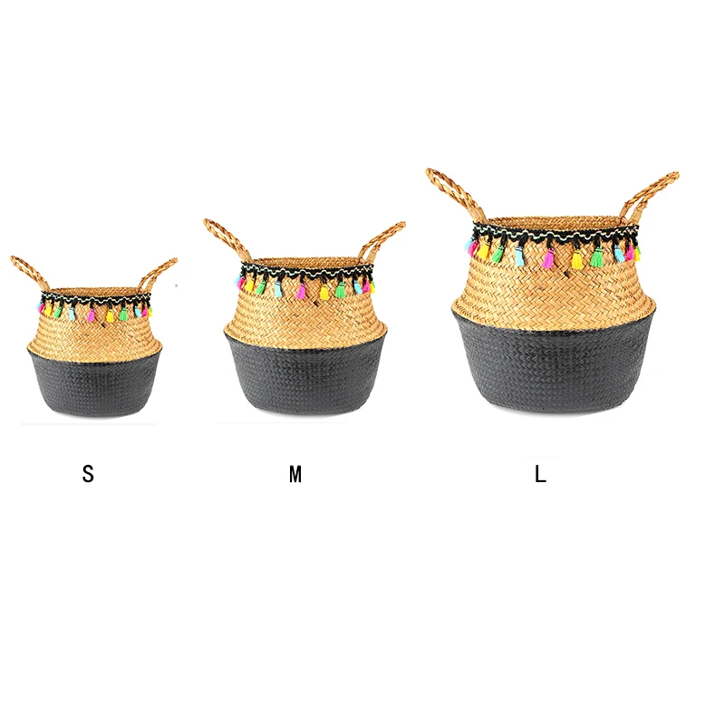 3pcs set Ручная плетеная корзина бамбуковая Seagrass цветочный горшок корзина для хранения Складная соломенная Лоскутная ротанговая Seagrass живот сад украшение - Цвет: 3pcs set
