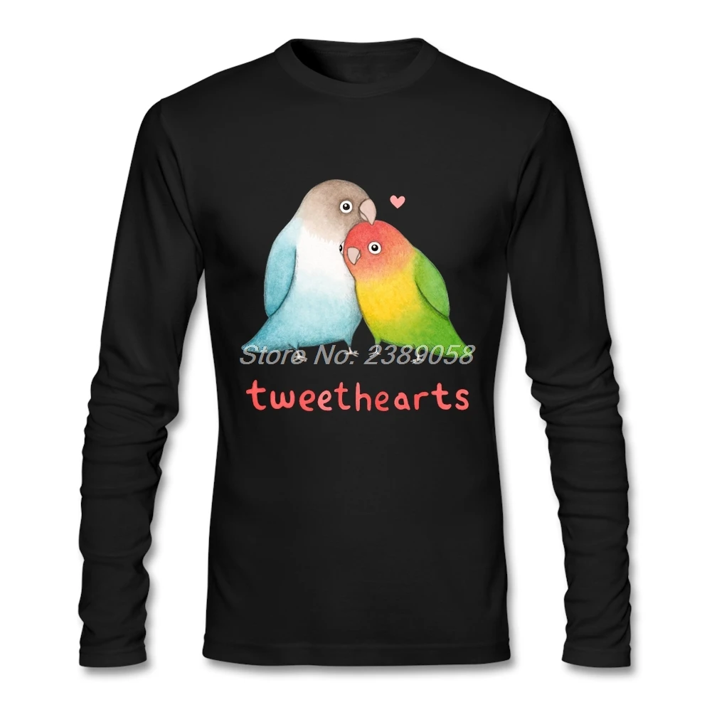 2019 Funny Men T shirt Long Sleeve Tweet Hearts Luxury Bird Animal T-Shirt Unique Cotton Male t-shirt | Мужская одежда