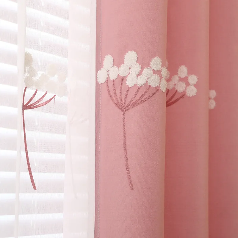 2019 Real Cortinas Dormitorio New Arrival Blue/pink Tulle Window Curtains For Living Room/ Bedroom Embroidered Dandelion Drapes | Дом и сад