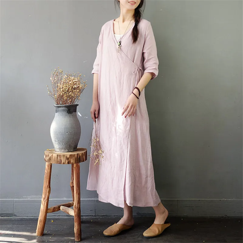 SCUWLINEN 2019 весна лето женские длинные платья Винтаж однотонный v образный вырез