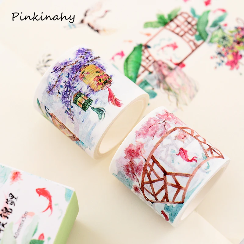 Ретро Китайский древний стиль Пейзаж Цветы васи клейкая лента DIY Скрапбукинг