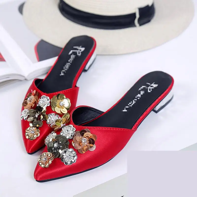 2017 г. туфли с цветочным узором и блестками женские тапочки на плоской подошве