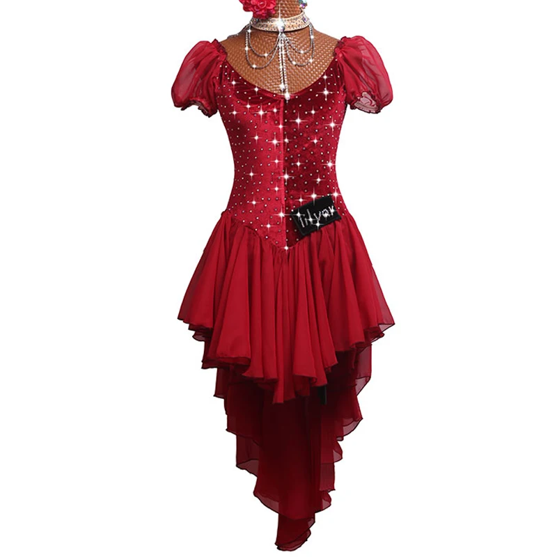 2019 Latin Dance Dress For Female/Women/Girls Customize Red Velvet Salsa Stage Competition Chiffon VDB159 | Тематическая одежда и
