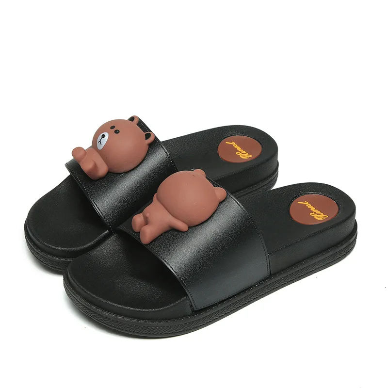 BLACK Забавные тапочки; женские домашние тапочки; Вьетнамки; Zapatillas de mujer Pantofle damskie; домашние тапочки с животными; тапочки без застежки - Цвет: BLACK