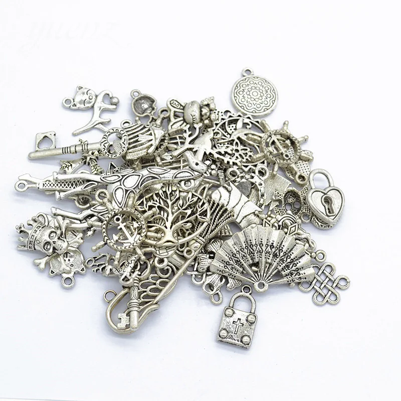 Antique Silver 30 шт./лот, смешанные Подвески, 5 цветов, виды ключей, подвески в виде животных, подвески для браслета, ожерелья, DIY, аксессуары для изготовления ювелирных изделий - Окраска металла: Antique Silver