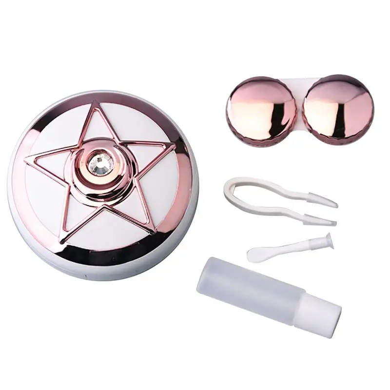 Rose Gold Чехол для контактных линз с круглой звездой, чехол для ученика, контейнер для путешествий, держатель для хранения, коробка для путешествий, очки-невидимки, Органайзер - Цвет: Rose Gold