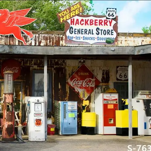 

Vintage Hackberry General Store Yard Route 66 Road Shop tree backdrop Vinyl cloth High quality Computer printed wall backdrop