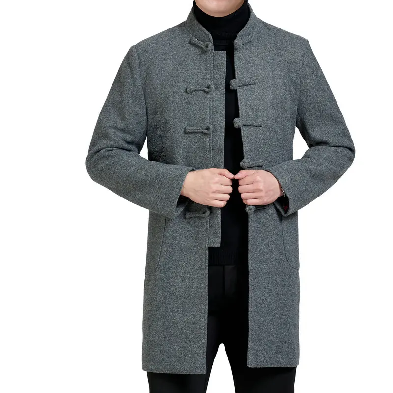 Gray tweed Blazer Осенняя мужская Этническая туника, костюм, куртка Kong Fu, блейзер, черный, Tangzhuang, мужские восточные куртки, мужские твидовые пиджаки с воротником «Мандарин», новинка - Цвет: Gray tweed Blazer