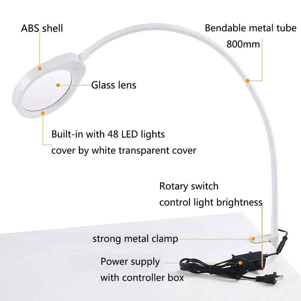 5X 8X 10X Flex Gooseneck Arm Loupe увеличительное стекло объектив Универсальный 2 в 1 светильник ed лупа Настольная лампа регулируемый светодиодный светильник-белый