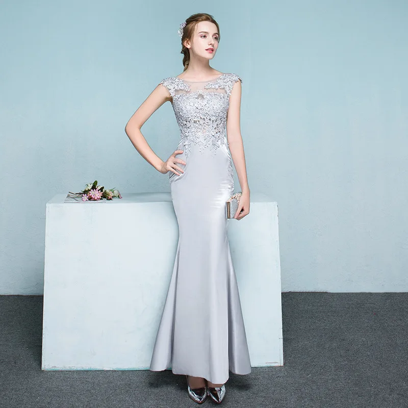 В наличии серое сексуальное прозрачное кружевное платье с бисером Vestidos De Festa Longo