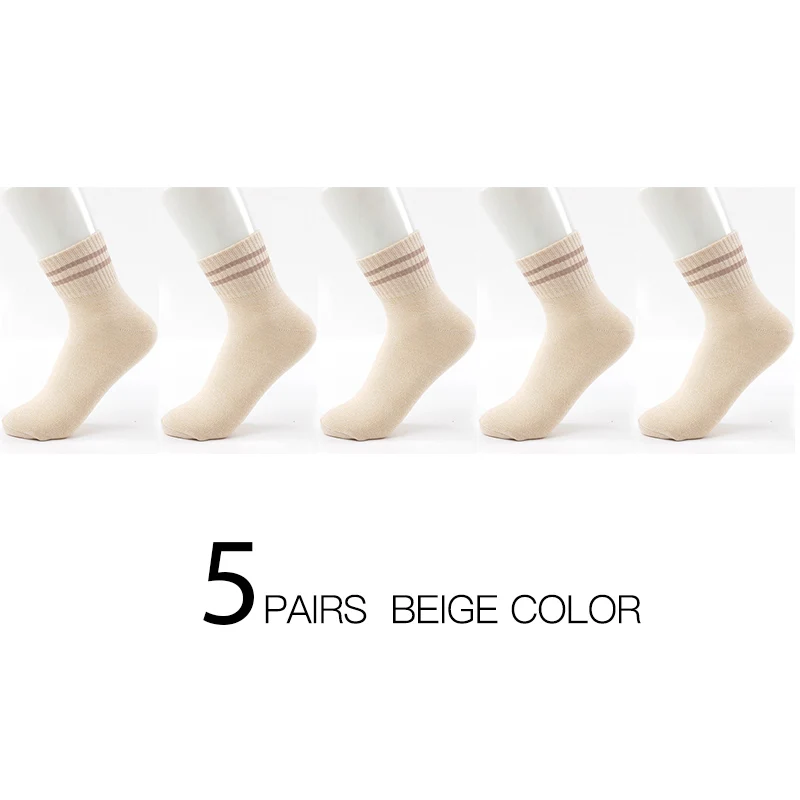 5Beige HSS/высококачественные полосатые хлопковые женские носки в стиле Харадзюку; плотные носки для девочек на весну и зиму; стильные модные женские носки для школьников - Цвет: 5Beige