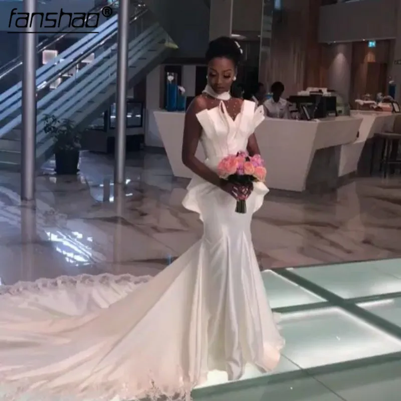 

Muslim Wedding Dress Vestidos Noiva Arabic Wedding Dresses Ruffles Appliques Long Wedding Dress abiye abiti da sposa