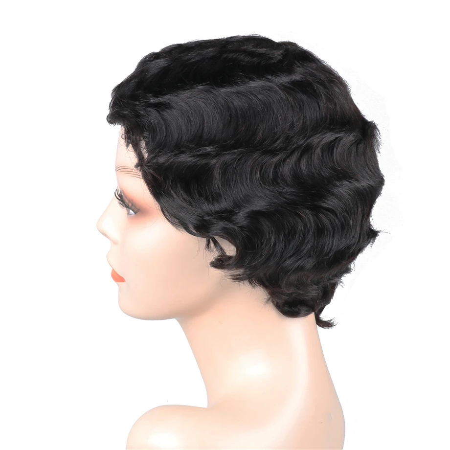 От коротких человеческих волос парики Pixie Cut парик из натуральных волос пальчиковые волны бразильские парики для женщин