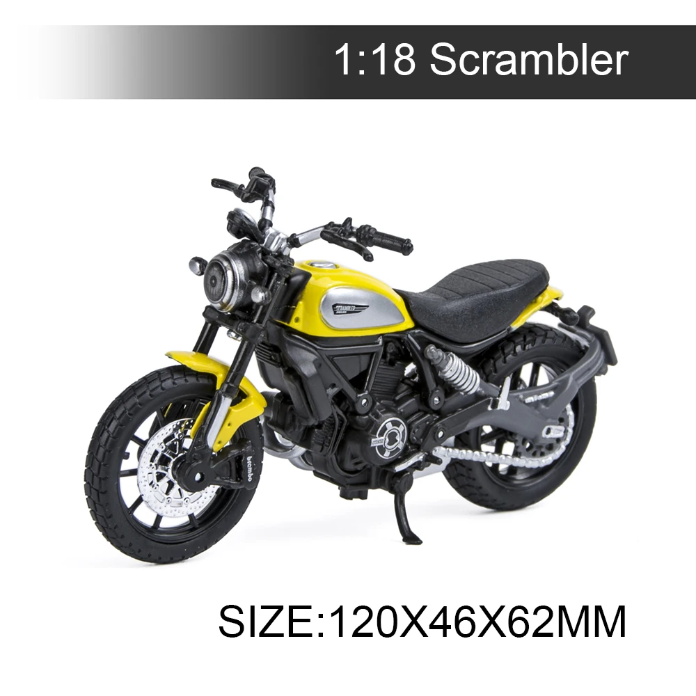 Модели мотоциклов Maisto 1:18 Ducati Scrambler желтая литая миниатюрная гоночная игрушка для