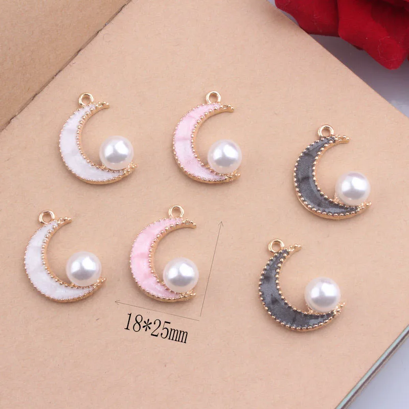 

10pcs The Pearl Moon Charm 18*25mm Enamel Charms Alloy Drop Oil DIY Accessories Bracelet Hair Necklace Handmade Jewelry Makings