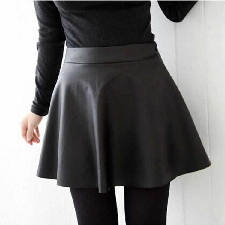New Sexy Mini Skirt Winter Pu Leather Plus Velvet Skirts High Waist Pleated Cake Leisure Womens D1825 | Женская одежда