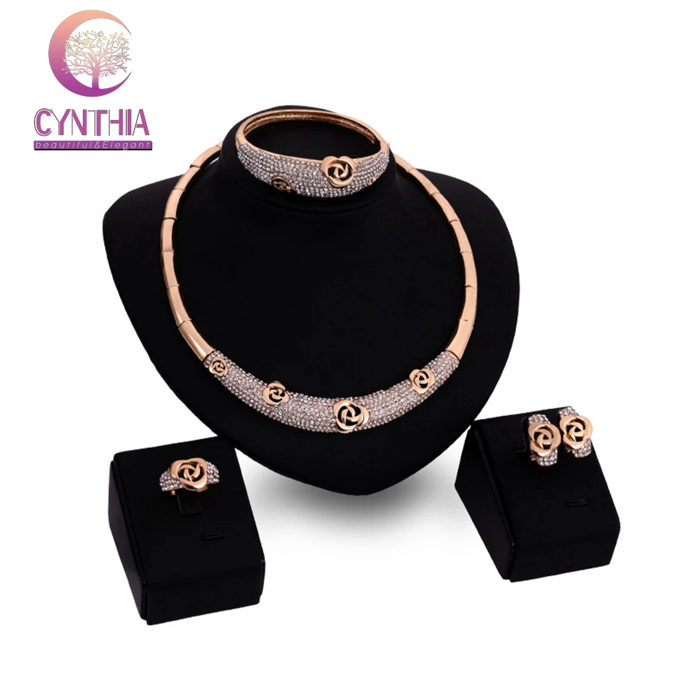 Креативное Золотое розовое ожерелье серьги 4 шт Дубай Свадебный костюм ювелирные