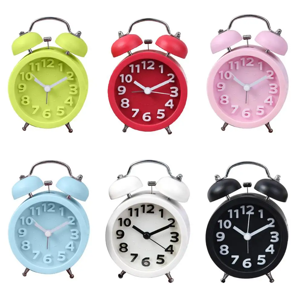 3 дюймовые милые часы-будильник ярких цветов Классические настольные с двумя
