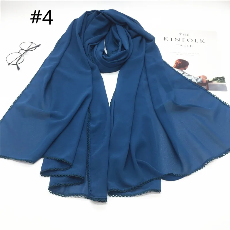 number 4 colors Высокое качество простой пузырь шифон однотонный шали край крючка цветок Популярные Женщины хиджаб кашне в мусульманском стиле бандана - Цвет: number 4 colors