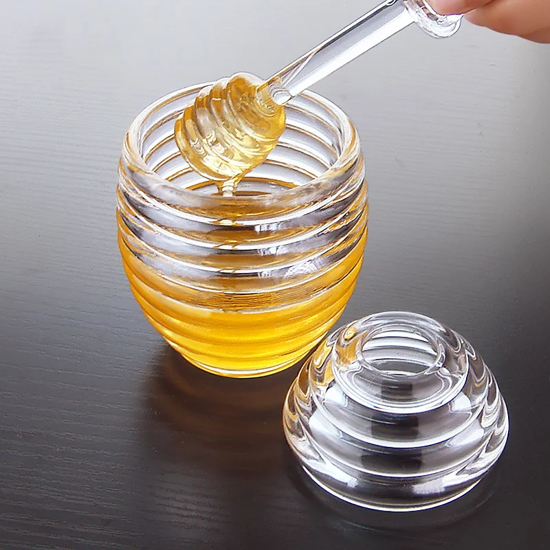 

Creative plastic honey pot jars for storage Acrylic breakfast jam seasoning set Castor box With stirring stick spices Oil bottle