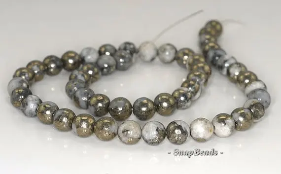 6 мм Железный Пирит вторжение драгоценный камень черный белый круглый бусины 15 5