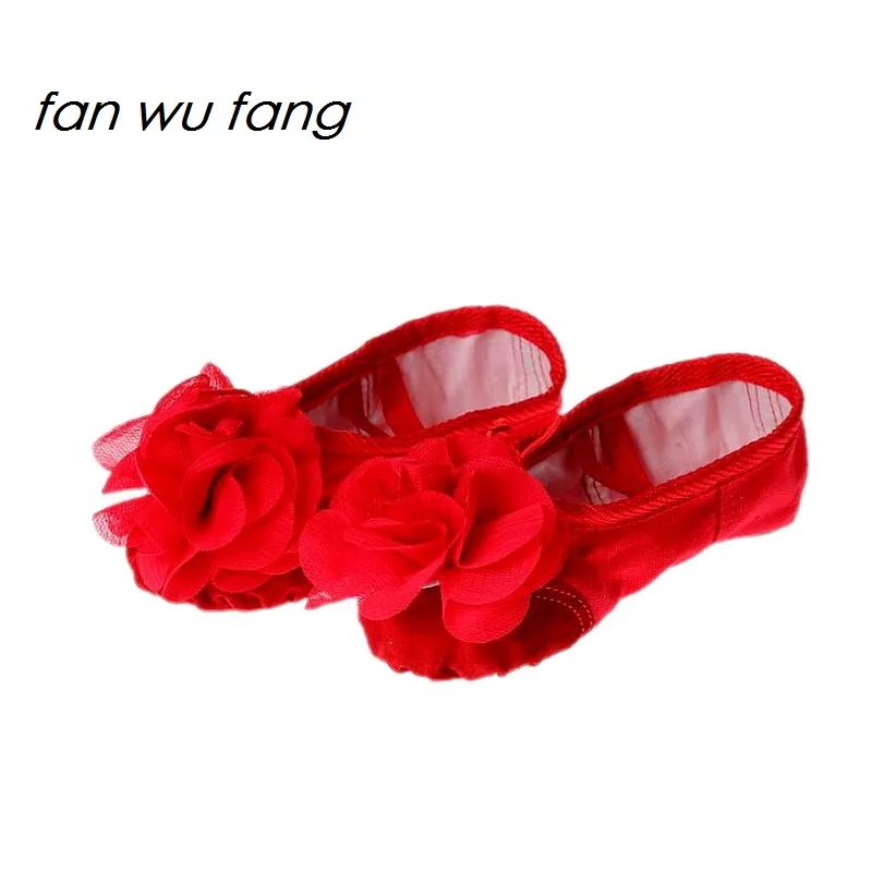 Fan wu fang/Новое поступление красные парусиновые танцевальные туфли с аппликацией в