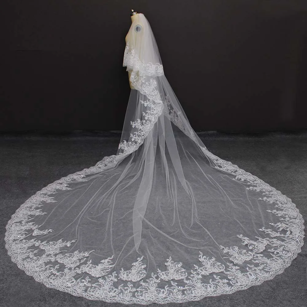 Роскошная блестящая кружевная Фата 4 метров свадебная фата высокого качества 2 T