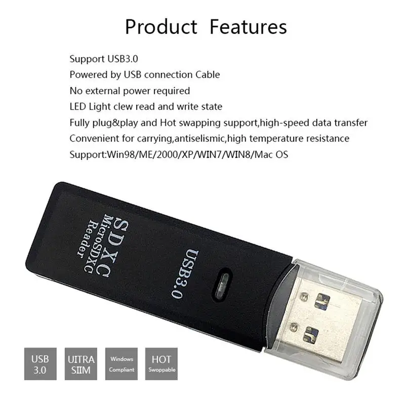 Все в 1 USB 3,0 интерфейс кард-ридер SD высокоскоростной TF Micro карта памяти ридер Поддержка SDXC для ПК компьютер ноутбук Настольный