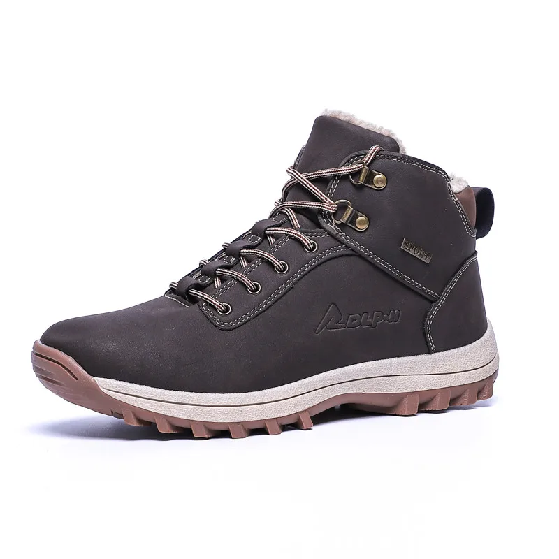 Dark Brown MARSON/мужские ботинки; большие размеры 39-48; сезон осень-зима; мужские кожаные кроссовки на шнуровке; уличная Мужская обувь; водонепроницаемые теплые плюшевые ботинки - Цвет: Dark Brown