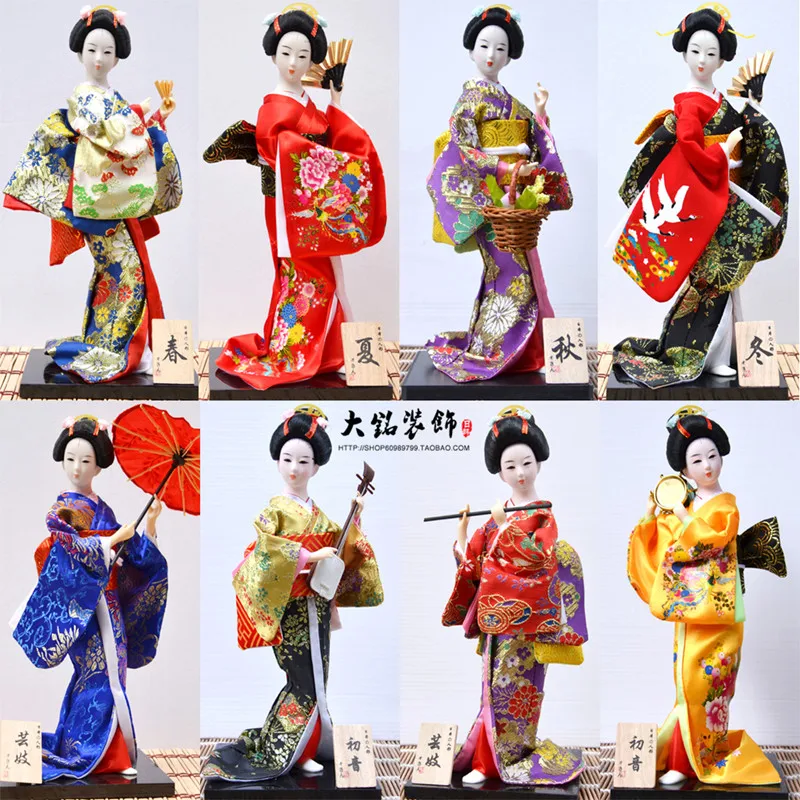 30cm Kawaii Japanese Lovely Geisha Figurines dolls with beautiful kimono New house office decoration Miniatures birthday gift