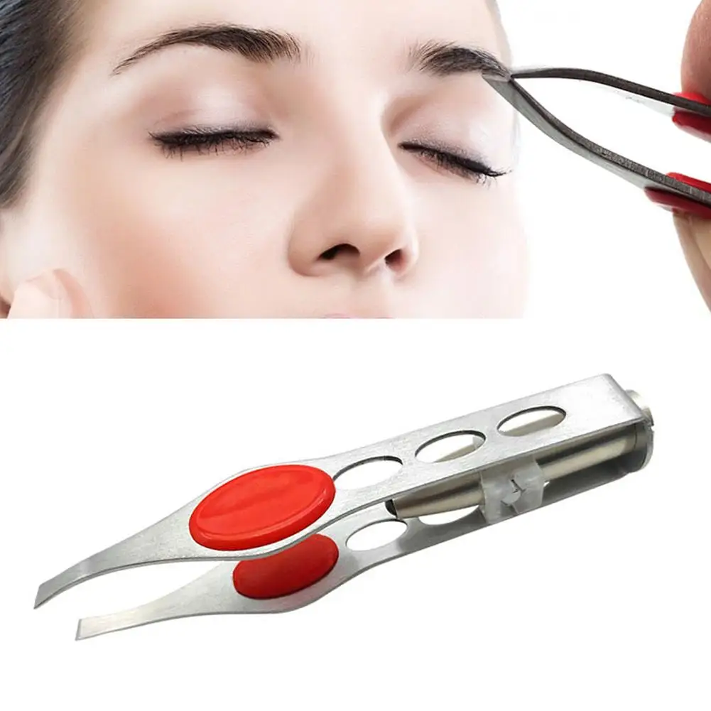 

1PC New Mini Stainless Steel Four Hole LED Light Eyebrow Clip Hair Removal Tweezers Makeup Tool