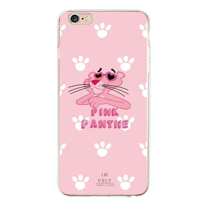 Feather Soft Clear TPU Phone Case For iPhone 4/4s 5 5s 6 6plus 7 8plus x Silicone Pink Panther Cover Free Shipping | Мобильные