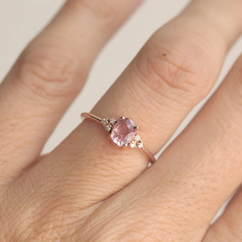 Dainty Pink Oval Crystal Ring For Women Simple Style Engagement Finger Love Ladys Fashion Wedding Rings Jewelry Gifts Bague | Украшения и