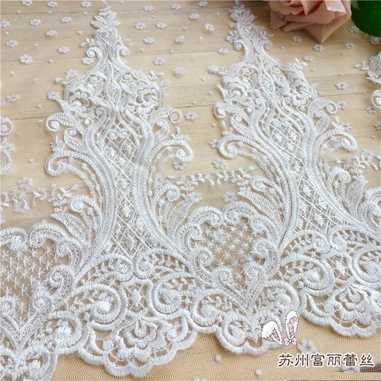 

white 3D Lace embroidery fabric Sequins LACE decals flower Applique for DIY Wedding dress DIY width=31cm 1order=1.5meter