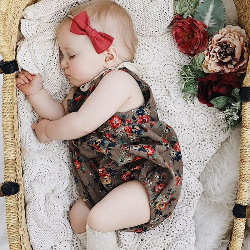 Детский летний комбинезон с бантом открытой спиной и цветочным принтом|Боди для