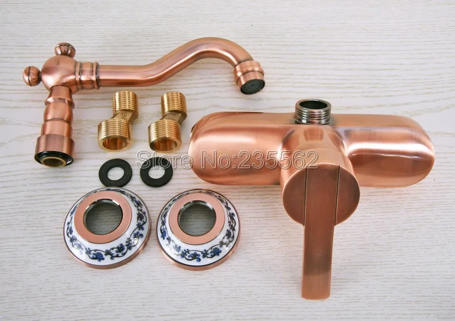 Античный красный медный смеситель для раковины в ванную комнату и кухню