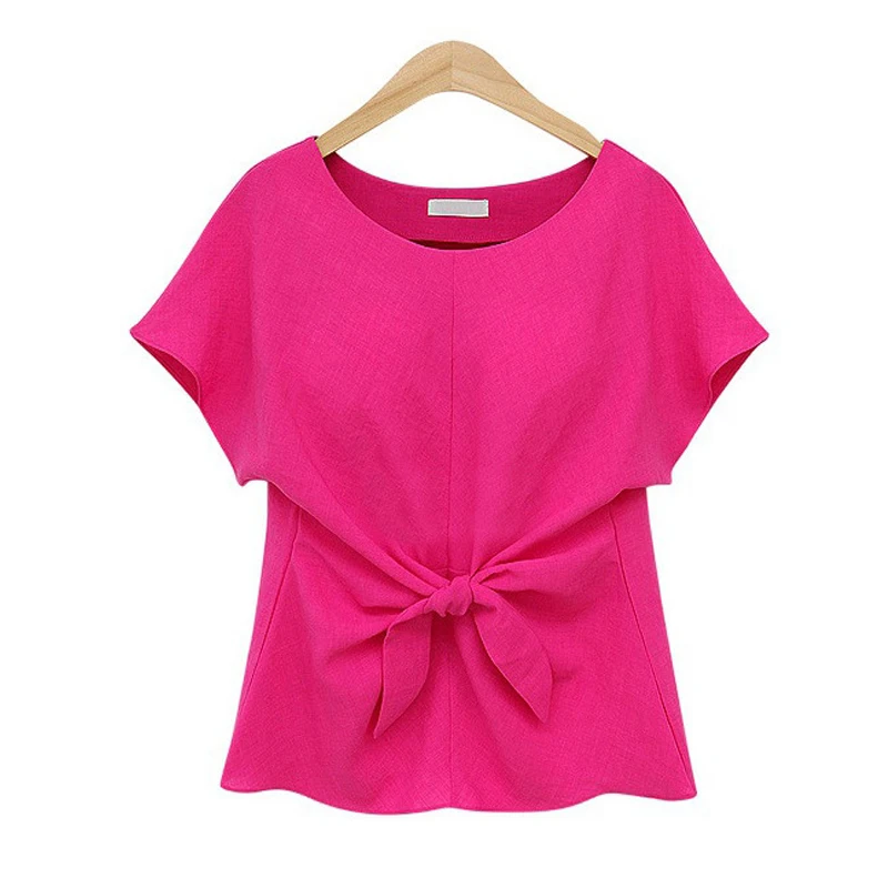 Женские блузки с коротким рукавом круглым вырезом и бантом спереди новые женские