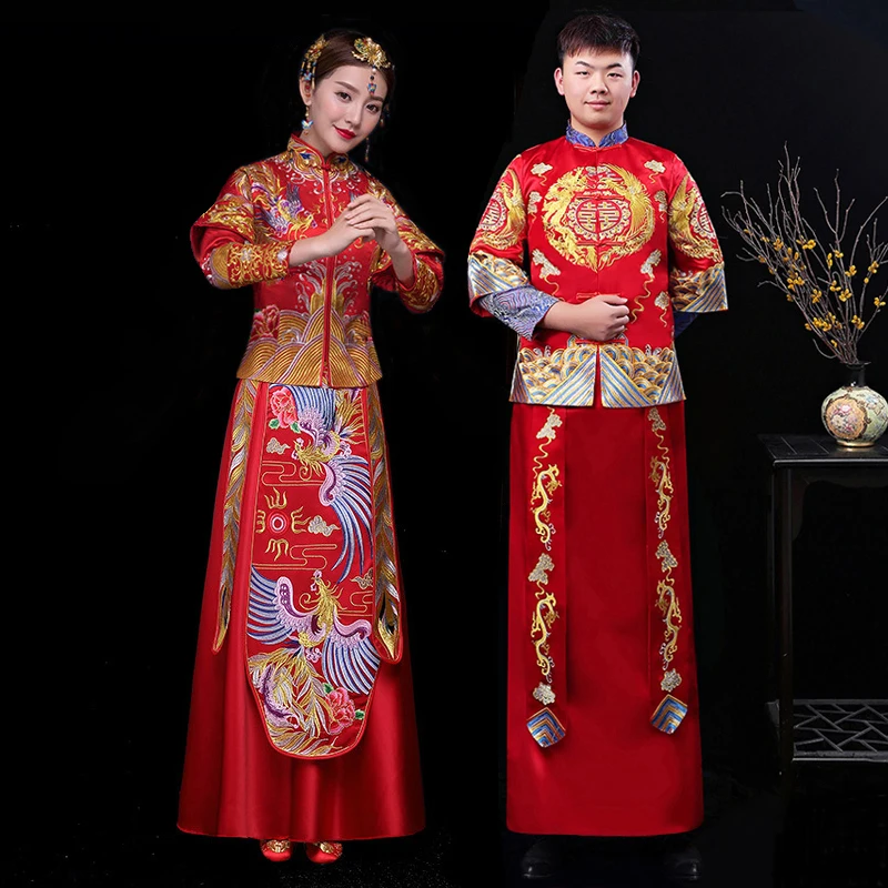 Мужской красный cheongsam тост костюмы жениха платье куртка длинное Традиционный