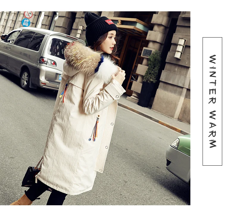AYUNSUE Winter Down Jacket Woman Hooded Korean Big Racoon Fur Collar Long Coat Female Jackets Wadded Parkas Veste Femme KJ489