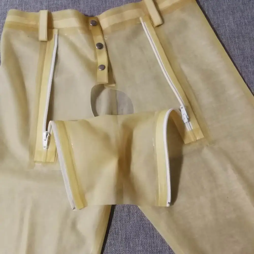 Прозрачный Латекс Короткие штаны с Codpiece молнии латексные мужские брюки M/L размер