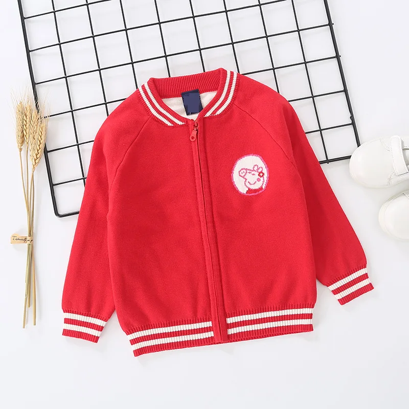 Autumn Girls Winter Jacket Wear New Piglets Zipper Sweater Pure Cotton Jacquard Children's Coat |